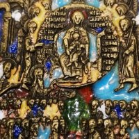 Много рядка Руска бронзова икона(диптих) със седем цветен емайл/начало на 19 в., снимка 9 - Антикварни и старинни предмети - 27184528