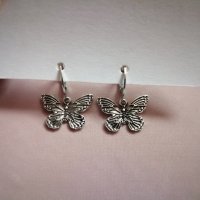 Дамски обеци с висулки пеперуди в сребрист цвят, снимка 6 - Обеци - 43900493