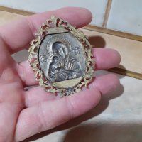 Панагия богородица медальон икона религия месинг, снимка 5 - Антикварни и старинни предмети - 43382939