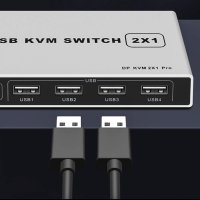 DisplayPort KVM 2x1,USB превключвател 4K 60Hz Dual Port 1 Out KVM, Switcher кутия, снимка 7 - Захранвания и кутии - 43178114