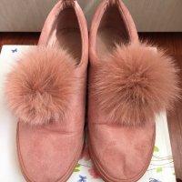 Дамски равни обувки от розов велур с естествен пух, снимка 4 - Дамски ежедневни обувки - 26790195