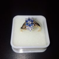 18k. златен пръстен с диаманти и сапфири, снимка 12 - Пръстени - 40624952