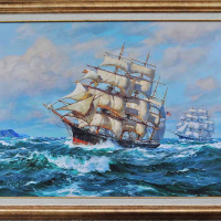  Морски пейзаж с ветроходен кораб, картина, снимка 2 - Картини - 19749989