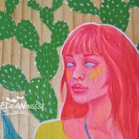 Мини-картина "Флора" / акрил върху дърво / момиче, кактус, цветно, снимка 4 - Картини - 28702719