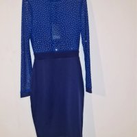 Елегантна тъмно синя рокля с камъчета , снимка 2 - Рокли - 44119930