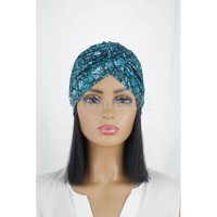 Тюрбан за коса в синьозелено на цветя, снимка 1 - Аксесоари за коса - 37009513