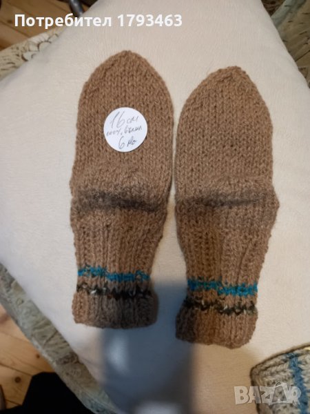 Ръчно плетени детски чорапи от вълна, ходило 16 см, снимка 1