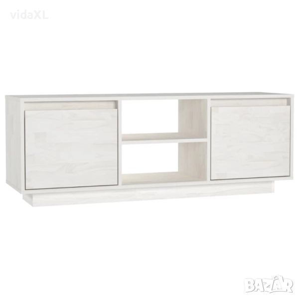 vidaXL ТВ шкаф, бял, 110x30x40 см, борово дърво масив(SKU:809901), снимка 1