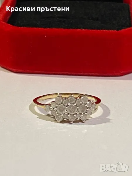 Златен пръстен с 19 диаманта 1,52гр, снимка 1