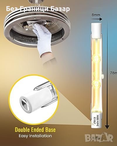 Нови 2 броя R7s Халогенни Крушки 78мм 80W Топло Бяла Светлина 2800K, снимка 1