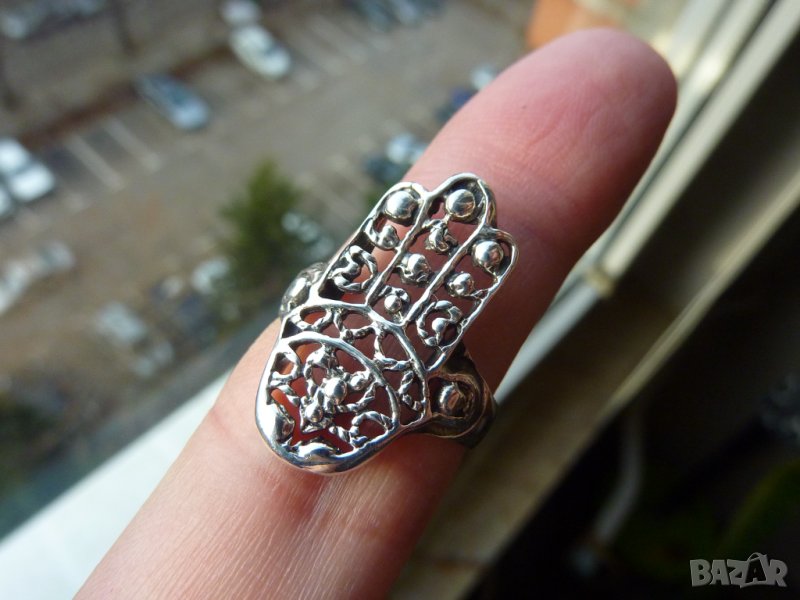 Нов сребърен пръстен ръка, халка 1.7, снимка 1