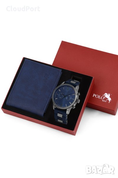 POLO Air, Мъжки комплект портфейл и часовници, тъмносин, снимка 1