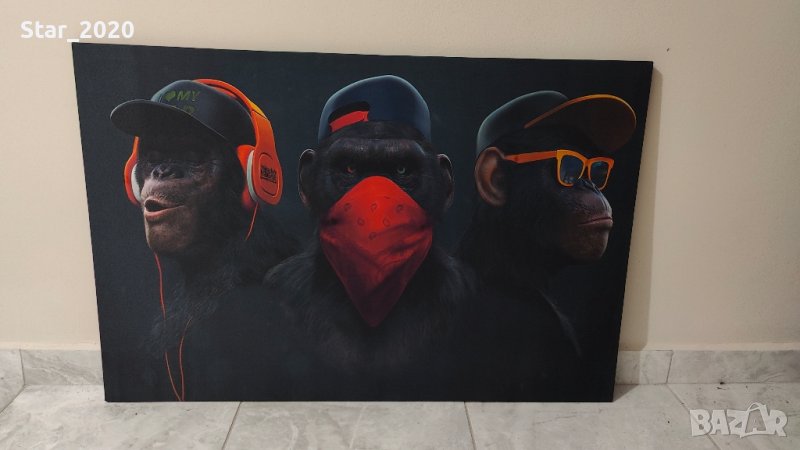 светеща картина с LED осветление - трите маймуна , снимка 1