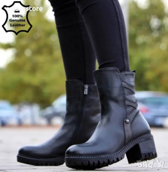 Равни боти - черна ЕСТЕСТВЕНА кожа - 410, снимка 1