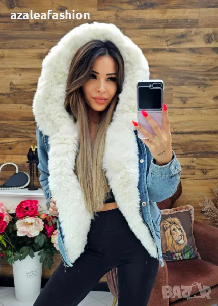 Дънково яке с пухкава яка, снимка 1