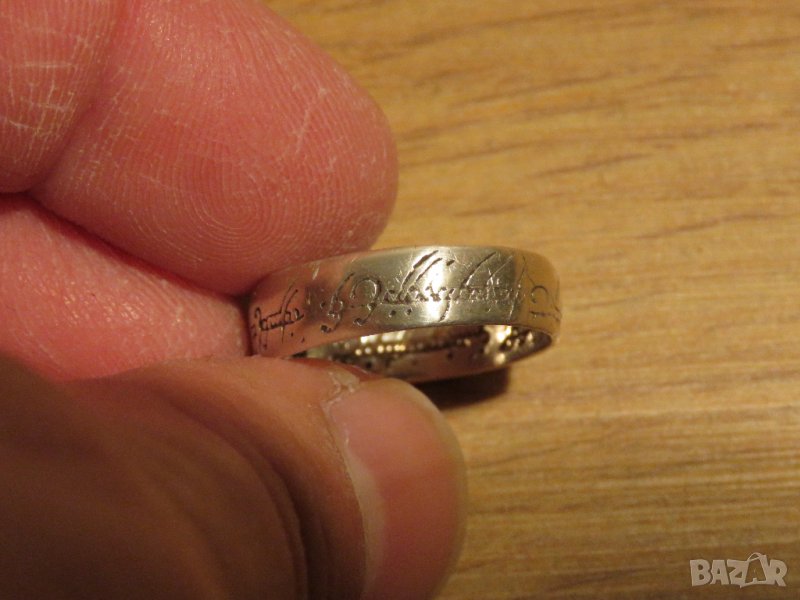 Стар мъжки сребърен пръстен  - Властелинът на пръстените с гравирано елфско слово сребро, снимка 1
