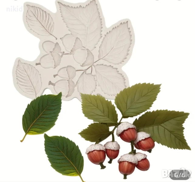 жълъди на клон с листа силиконов молд форма фондан шоколад декор украса, снимка 1