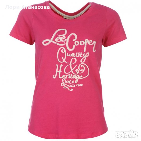  Дамска ежедневна тениска Lee Cooper с къси ръкави и с принт с надпис и бляскави детайли отпред. , снимка 1