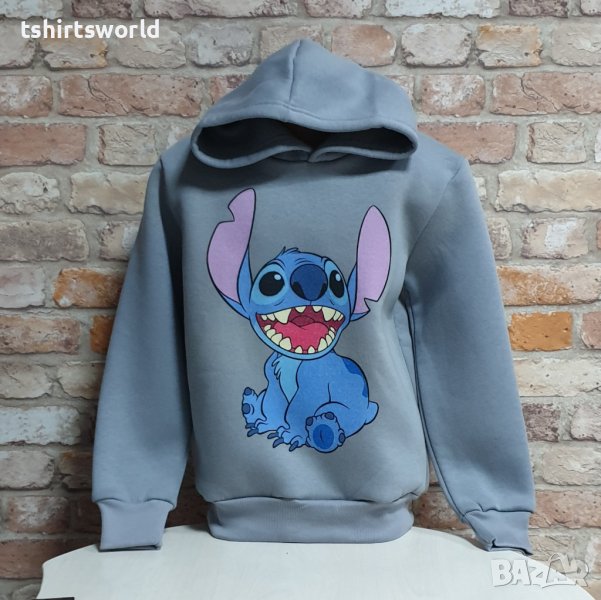 Нов детски суичър с дигитален печат Стич (Stitch) в тъмносив цвят, снимка 1
