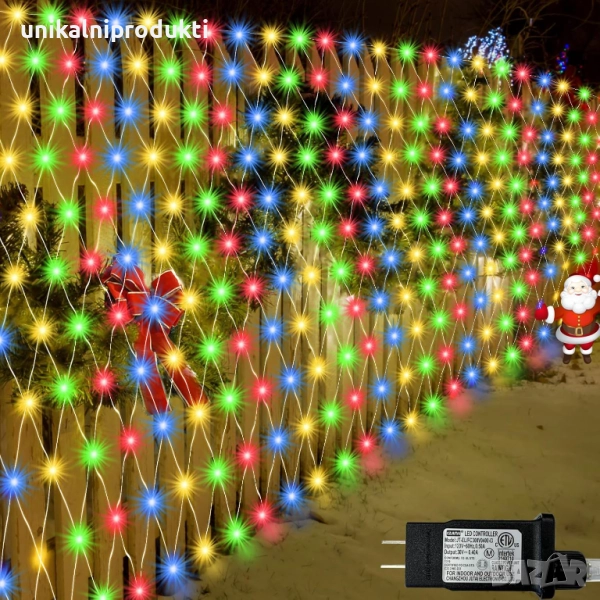 Коледни LED лампички мрежа 3м x 2м 360 диода многоцветни IP защита 8 програми, снимка 1