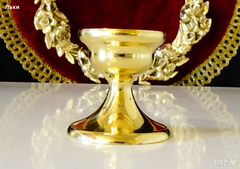 Масивен бронзов свещник,позлата,5 см. , снимка 1