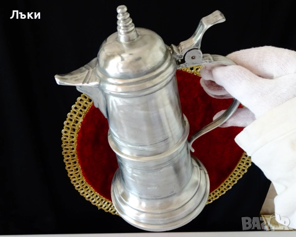 Кана от калай,калаена кана с капак,средновековен дизайн. , снимка 7 - Антикварни и старинни предмети - 51515248