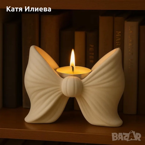 Луксозен свещник панделка, ръчно направен, снимка 2 - Декорация за дома - 52516722