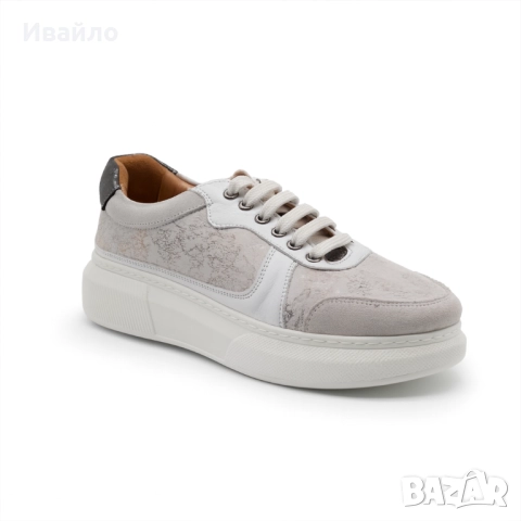 Дамски спортни обувки от естествена кожа в светлосиви тонове