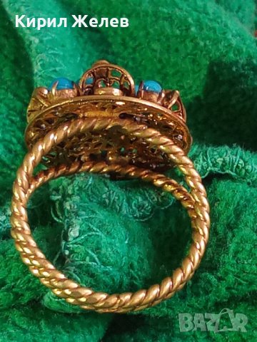 19 ВЕК ПОЗЛАТЕН ТЮРКОАЗЕН БРОНЗОВ ФИЛИГРАН ПРЪСТЕН СТАРО ГРАДСКО БИЖУ СТАР ЮВЕЛИРЕН УНИКАТ 17256, снимка 8 - Антикварни и старинни предмети - 33049750
