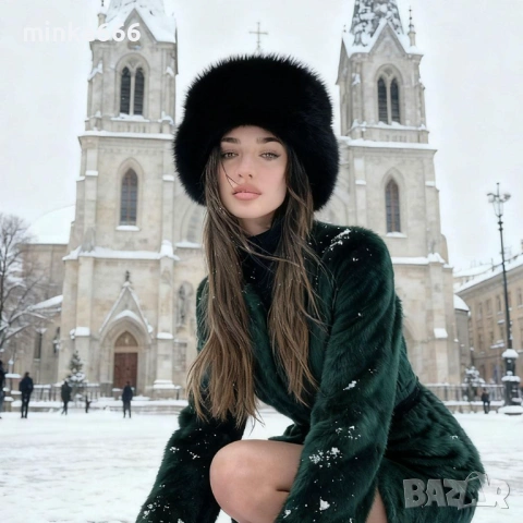 Ново!-Дамска шапка с естествен косъм.