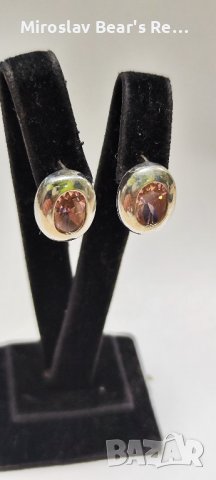 Сребърни обеци с естествен розов кварц - кабушон фасет , снимка 3 - Обеци - 43204575