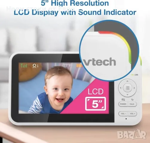 VTech VM924 5-инчов екранен дистанционен монитор с камера и аудио, до 31 часа батерия за аудио , снимка 11 - Бебефони - 49444678