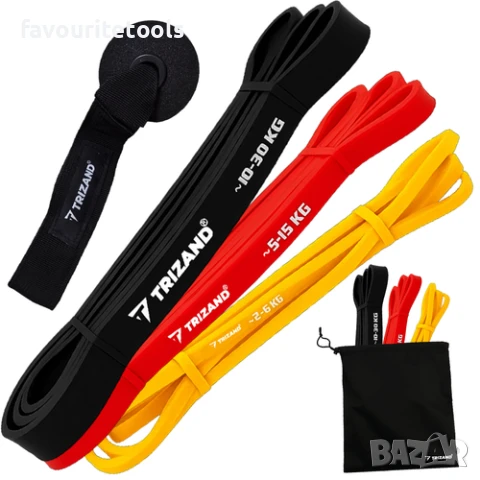 Фитнес ластици Trizand 3 броя + кука + тренировъчен план, снимка 7 - Други спортове - 51247415
