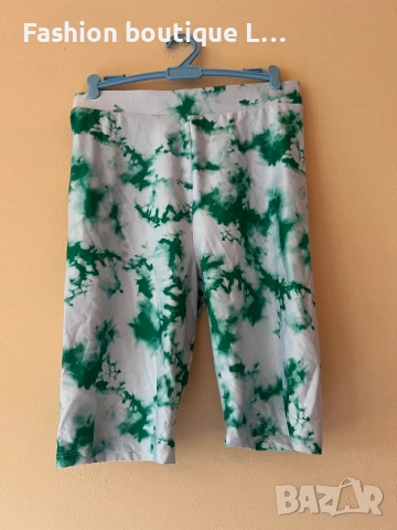 Спортен клин тип bike shorts с ластик в талията S размер бели със зелено на цвят 🤍💚🤍💚