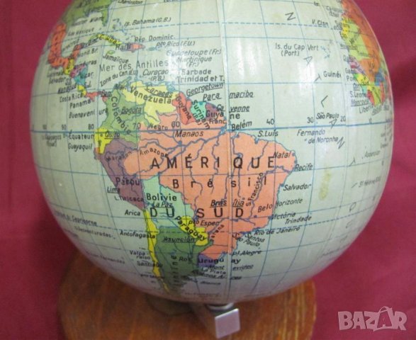 Винтич Мини Глобус с Дървена Поставка, снимка 3 - Антикварни и старинни предмети - 37030930