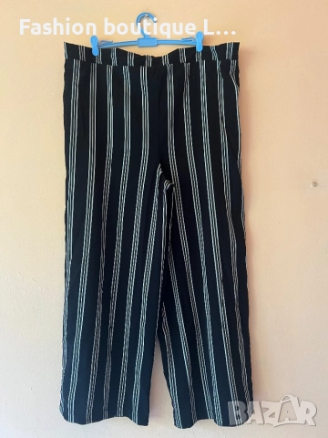 Панталон с широки прави крачоли в черен цвят на бяло райе с коланче отпред на марката Pieces 🖤, снимка 5 - Панталони - 52278677