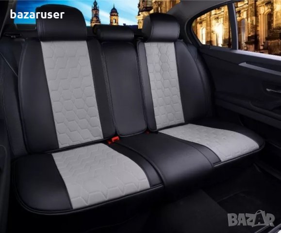 К-т Сиво-Черна Кожена Тапицерия(Калъфи за Седалки) Подходящ за всички автомобили, снимка 4 - Аксесоари и консумативи - 33229854