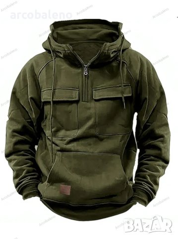 Мъжки едноцветен суичър с много джобове с качулка, 6цвята, снимка 5 - Суичъри - 44019407