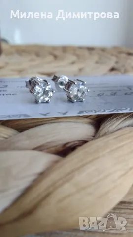 Сребърни обеци с естествен бял Топаз , снимка 6 - Обеци - 48278086