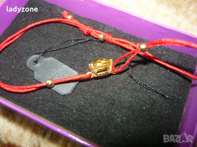 Златна гривна с червен конец и камък Цитрин, снимка 3 - Гривни - 32371566