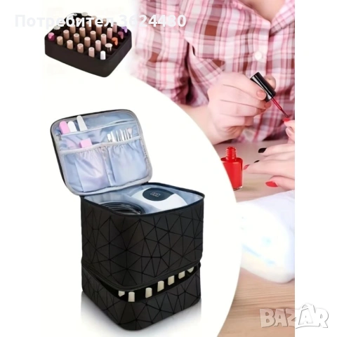 Черна чанта за маникюр с 2 нива и място за инструменти 4650, снимка 8 - Други - 53235456