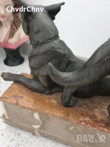 57см-20кг Carvin ЦAM статуетка/стара френска скулптура/фигура на кучета-немски овчарки, снимка 10 - Статуетки - 53483355