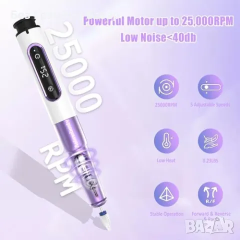 Нова Електрическа пила за нокти 25 000RPM, безжична, маникюр/педикюр, снимка 3 - Продукти за маникюр - 49013310