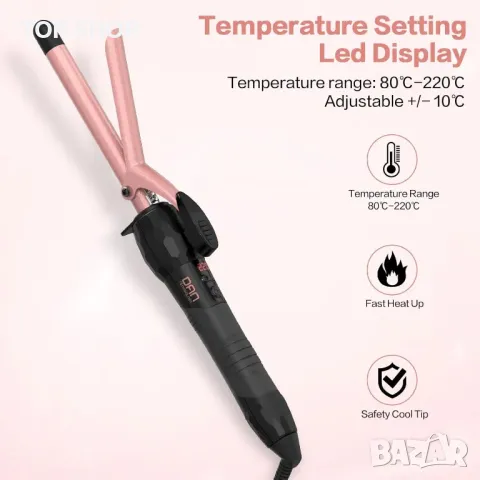 Керамична маша за коса с ръкавица DAN Technology, регулируема температура (розово злато, 16 mm), снимка 3 - Маши за коса - 49580415