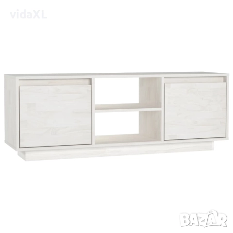 vidaXL ТВ шкаф, бял, 110x30x40 см, борово дърво масив(SKU:809901), снимка 1