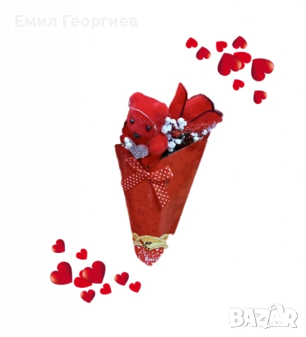 Романтичен букет с мече и червени рози, снимка 3 - Романтични подаръци - 53155749