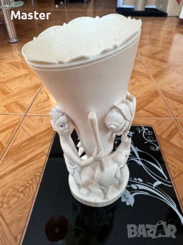 Красива старинна ваза от слонова кост с ръчно гравирани мотиви, снимка 7 - Декорация за дома - 44079940