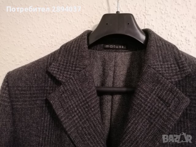 Мъжко зимно палто тъмно сиво каре, висококачествен вълнен плат XL 54, снимка 2 - Палта - 43780535