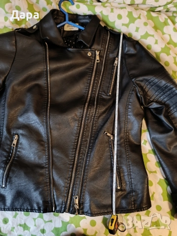черно дамско кожено яке 42 N, снимка 2 - Якета - 52500725