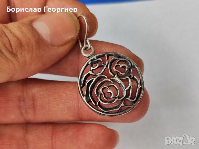 Сребърни обеци с рози, снимка 3 - Обеци - 43638216